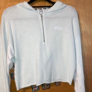 Light blue cropped pink hoodie